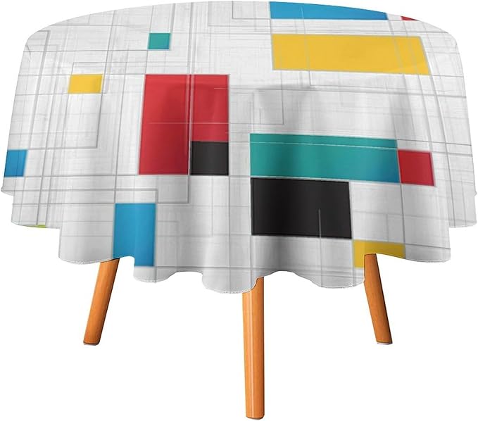 Mid Century Round Tablecloth, Abstract Geometric Mid Century Retro 50S 60S Tablecloth for Home Party Dining Room Kitchen Decor 50Inch(127cm)