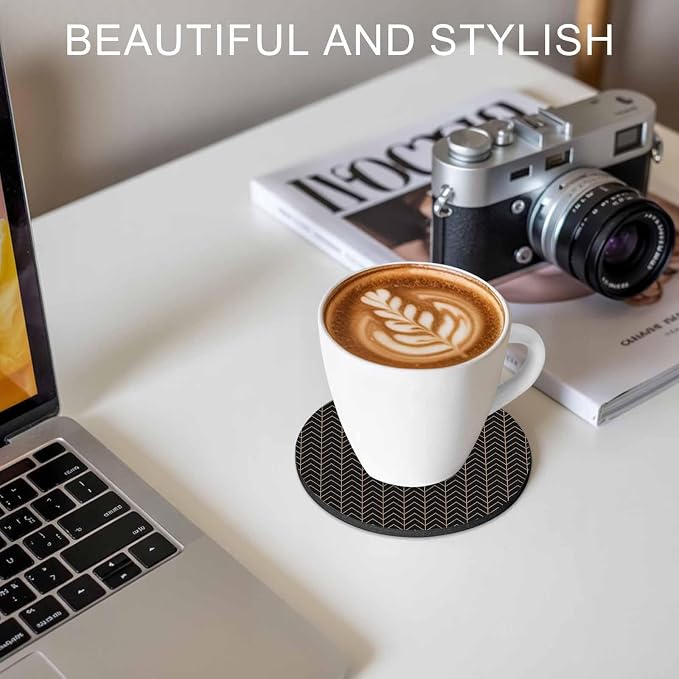 Simple Line Black Coasters Set of 6, Non-Slip Cup Coaster Mat - Image 7
