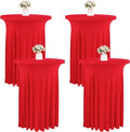 4 Packs 32 x 43 Inch Spandex Round Cocktail Table Skirts Stretch Cocktail Table Cover Fitted High Top Tables for Wedding Bar Party Banquet (Red)