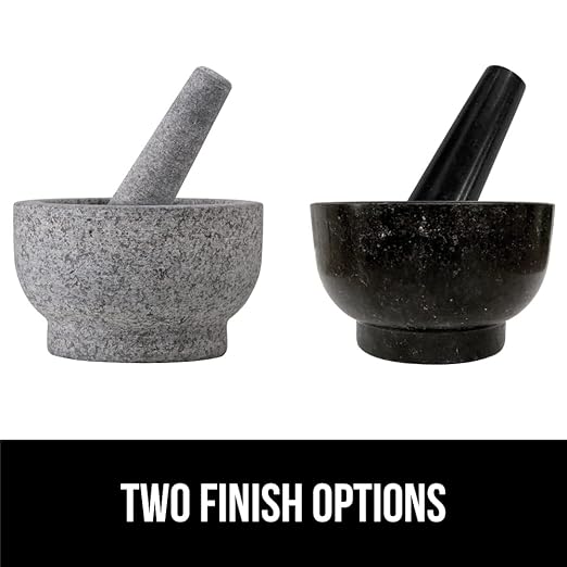 GORILLA GRIP Heavy Duty XL Mortar and Pestle Set with Slip Resistant Base, 4 Cup, 100% Granite Stone Molcajete Guacamole Bowl, Grind Seeds, Spices, Crush Garlic, Kitchen Muddler for Fresh Herbs, Gray