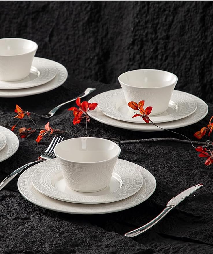4-piece set, ceramic tableware set, relief plate and bowl set, microwave and - Image 7