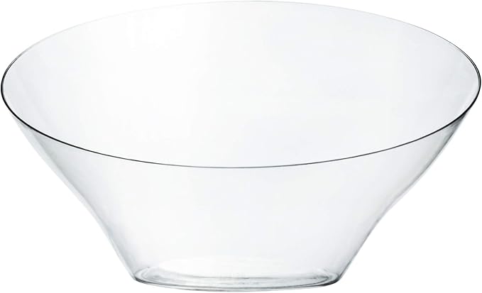 PLASTICPRO Disposable Angled Plastic Bowls Round Large Serving Bowl, Elegant for Party's, Snack, or Salad Bowl, Clear Pack of 4