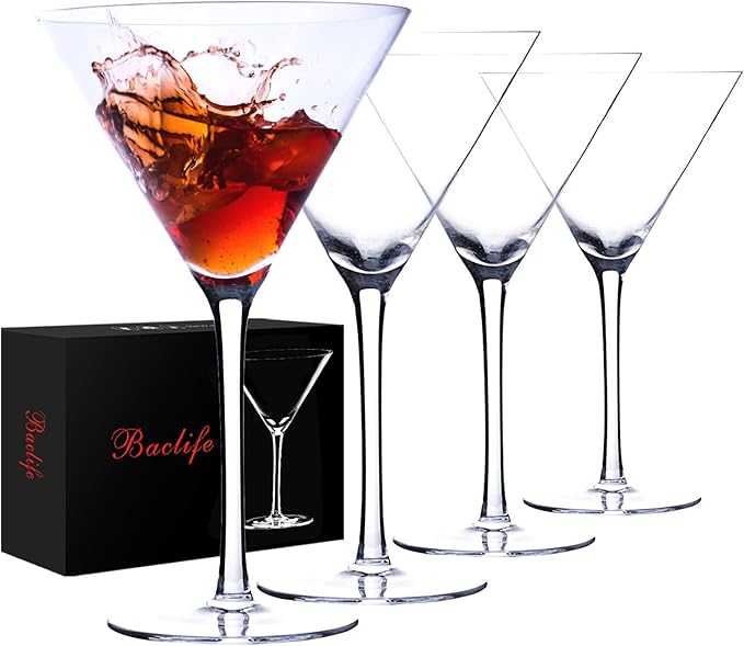 Handblown Crystal Martini Glasses Set of 4-9.5 oz Coupe Glass Set with Stem - Elegant Cocktail Glasses for Bar, Margarita, Cosmopolitan, Manhattan, Gimlet - Unique Gift for Mother’s Day