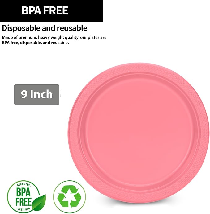 Pink Solid Color Premium Heavy Weight Plastic 50 Count - Image 2