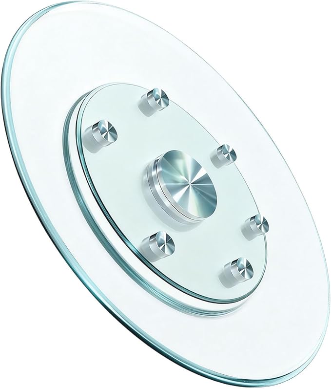 36" Glass Lazy Susan for Dining Table, Glass Turntable Table Centerpiece with 6 Rotating Wheels, 360° Smooth and Silent Spin Tabletop Rotating Tray, for Family Gatherings, Banquets, Weddings, 92 cm