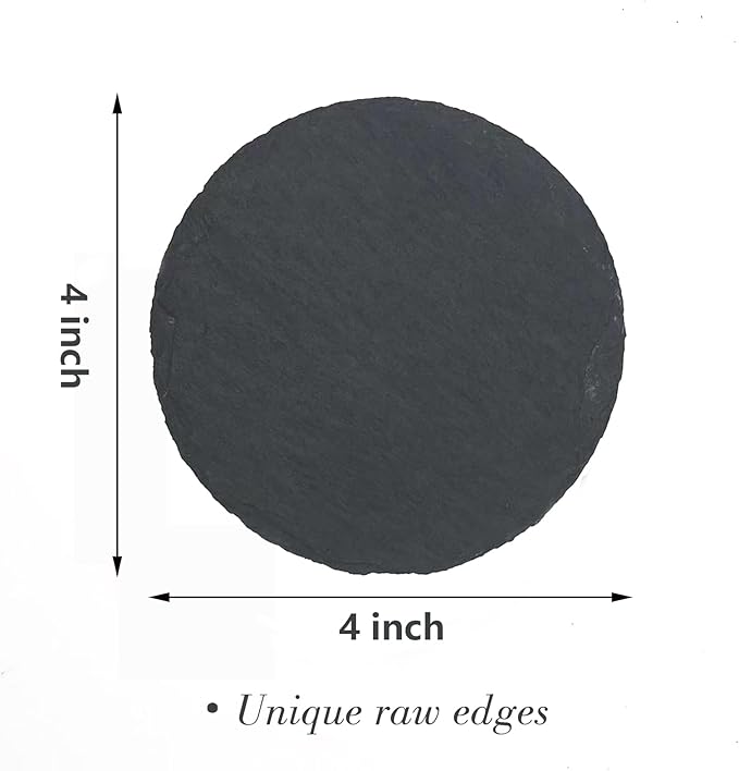 24 Pack 4 inch Round Slate Coasters,Handmade Natural Rough Edge,with Integral Anti-Skid pad,Laser Engraving Blanks,Stone Coasters