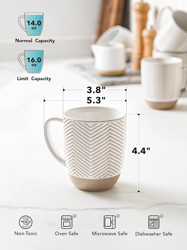 LE TAUCI Coffee Mugs 16 oz, Ceramic Mug Set, Embossment Cups - Image 4