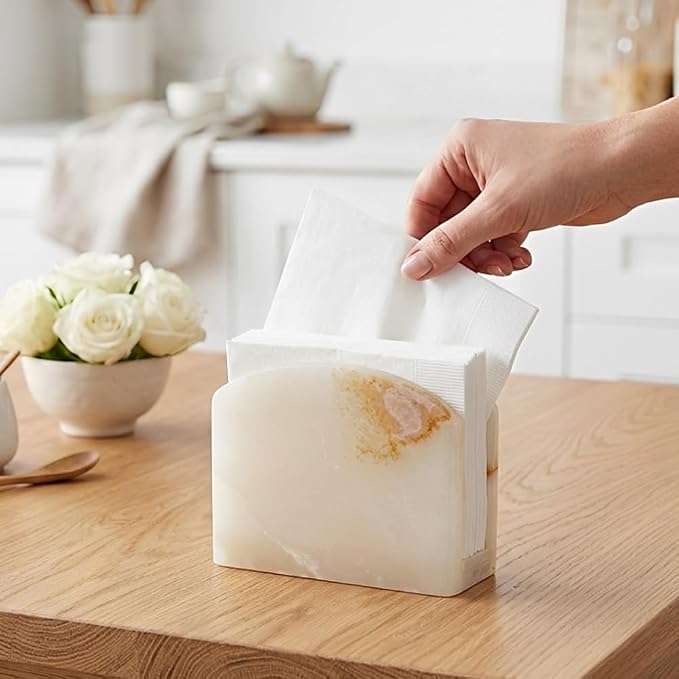 Radicaln Marble Napkin Holder 5.5" Inches White Onyx Handmade Simple Modern - Image 4