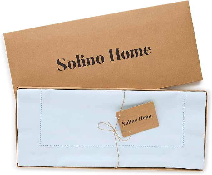 Solino Home Cotton Linen Table Runner Blue, Hemstitch Collection 14 x 72 in | - Image 4