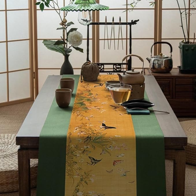 Asian Style Bamboo Table Runner, Ancient Chinese Paintings Zen Table Mat - Image 2