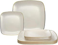 " OCCASIONS " 50 Plates Pack (25 Guests)-Wedding Party Disposable Plastic Plate Set -25 x 10'' Dinner + 25 x 7'' Salad & Dessert plates (Belize Square in Ivory & Gold)