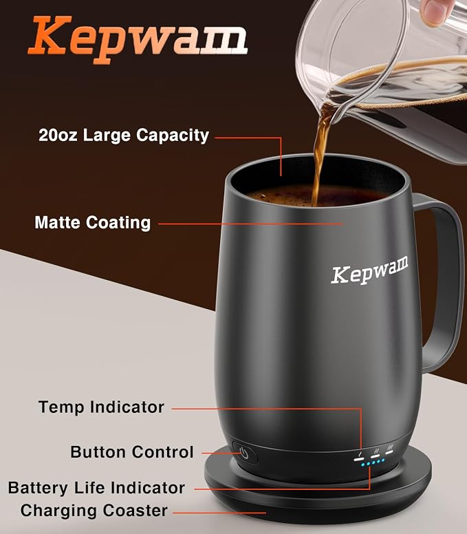 Kepwam Heated Coffee Mug T2-Plus, 20oz Large Capacity Longer Battery Life | - Image 3