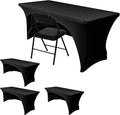 Nasitos 4 Pack Fitted Black Table Cloth 6 Foot-Open Back Spandex Table Covers 6ft Rectangle Table, Washable and Wrinkle Resistant Stretch Trade Show Table Cover for Patio, Parties, Banquet, Festival