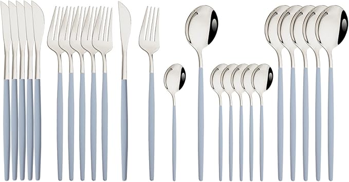 JASHII Flatware Set 24 Piece, Stainless Steel Silverware Set, Macaron Small by JASHII