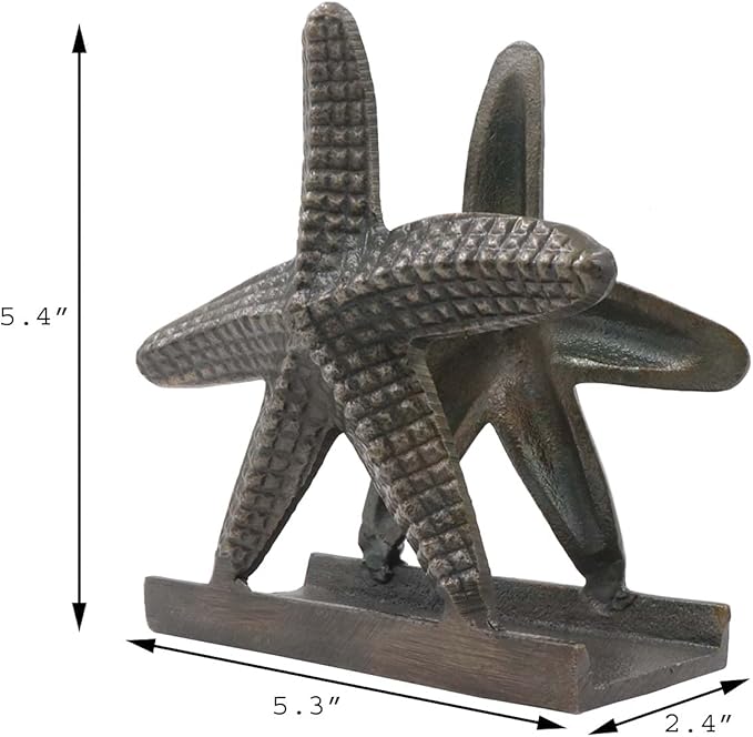 Nautical Starfish Metal Lunch Napkin Holder Dinner Napkin Holder For Kitchen Beverage Cocktail Ocean Coastal By The Metal Magician (Antique Brass)