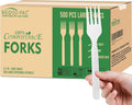 500 Count Compostable Disposable Non Plastic Forks, Large Heavy Duty Biodegradable Utensils, Eco Friendly Durable Sturdy Recyclable Forks Flatware Silverware for Party Wedding Daily Use