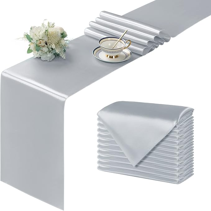 Manyshofu Silver Satin Table Runner 12x108 by Manyshofu