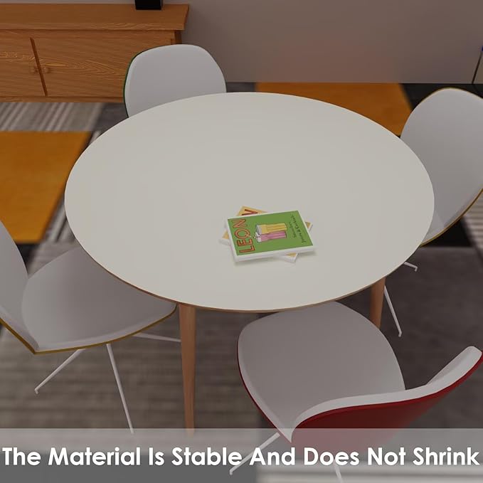 Round Table Pad, 1.8mm Thick, Dia.24 Inch, Leather Table Cover, Dining Table Protector, Table Top Protector (White+White)