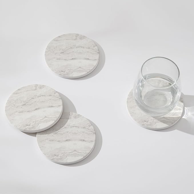 Set of 6 Off White Abstract Onyx Marble Coasters - Image 4