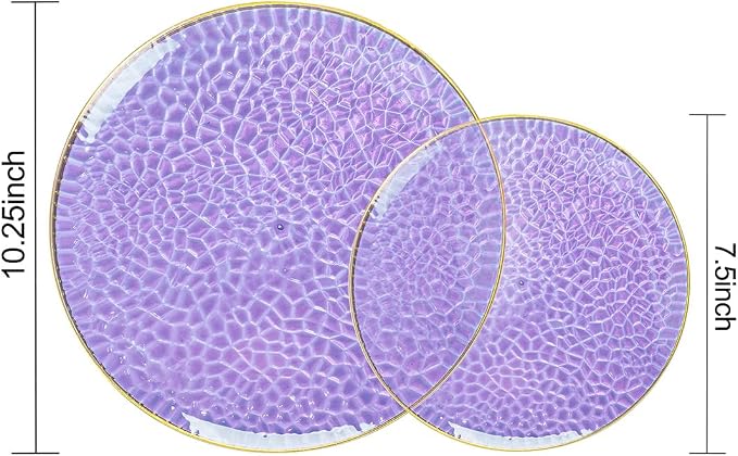 Rubtlamp 100Pcs Purple Gold Plastic Plates, Hammered Plastic plates Include 50 - Image 2