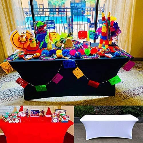 LZY Spandex Table Covers 6 Feet, Stretch/Fitted Table Covers for 6 Feet Folding Table, Rectangular Spandex Table Cloths for Wedding Party or Event (6FT-2PCS, Burgundy)