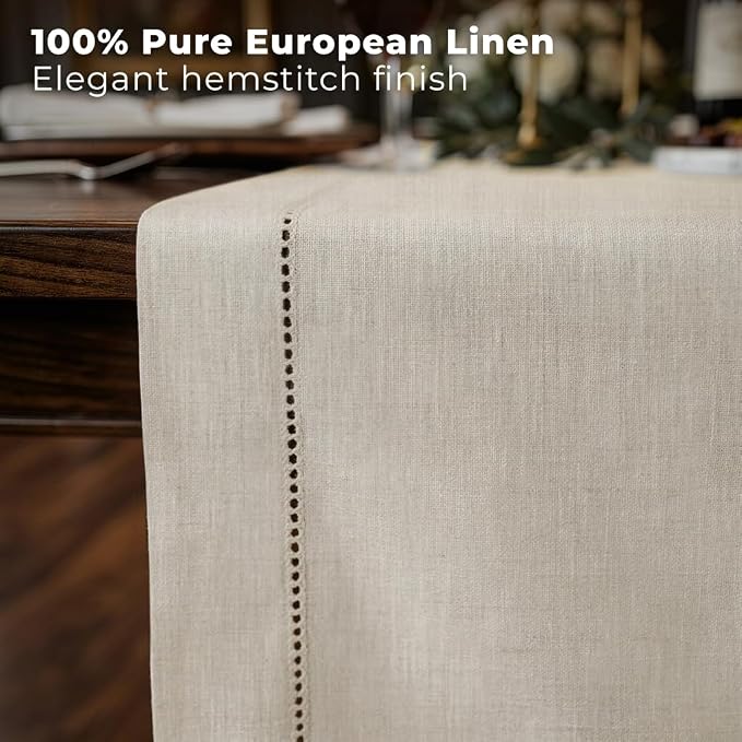 Signature Linen™ by D'Moksha Light Natural Table Runner 36 Inches, 100% Pure - Image 3