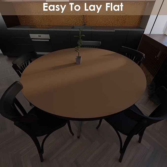 Round Table Pad, 1.8mm Thick, Dia.48 Inch, Leather Table Cover, Dining Table Protector, Mud Color + Champagne Gold