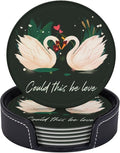 Drink Coasters with Holder Stand Set of 6, Swan Pu Leather Absorbent Coasters by Unknown