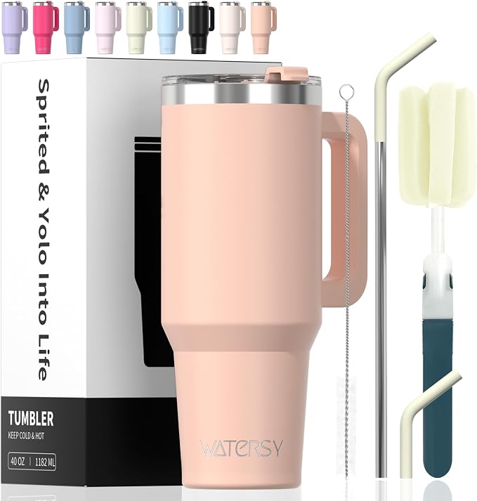 40 oz Tumbler with Handle, Tumbler with Lid and Straw, Double Wall Insulated by Watersy