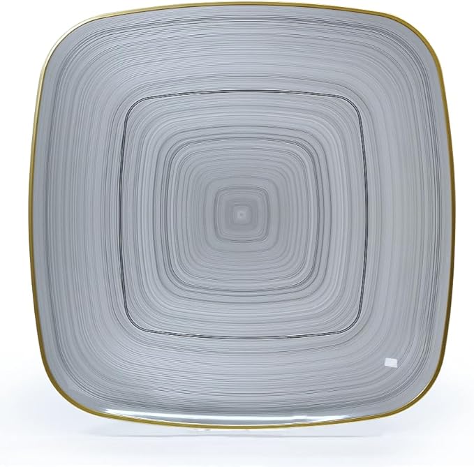 " OCCASIONS " 100 Plates Pack,(50 Guests) Premium Wedding Party Disposable Plastic Plates Set -50 x 10'' Dinner + 50 x 7'' Salad/Dessert (Belize Square in Black & Gold)