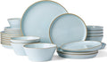 Famiware Saturn Stoneware Dinnerware Sets for 8 (24 Pieces), Ceramic Plates and Bowls Dish Sets with Hand-Painted Trim - Chip & Scratch Resistant, Microwave & Dishwasher Safe Tableware, Light Blue