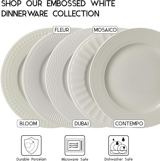 Tabletops Gallery Embossed White Porcelain Round Dinnerware - Image 6