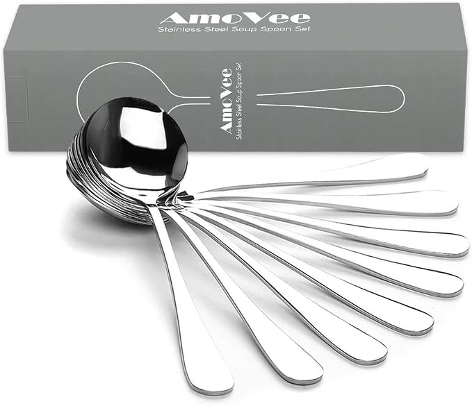 Soup Spoons, Wholesale Spoons Silverware, Round Stainless Steel Spoon Set of 8 - Image 2