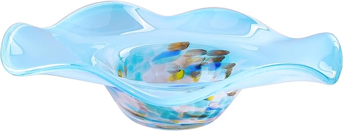 Hand Blown Murano-style Art Glass Bowl, 10.2-Inch Large Decorative Centerpiece for Table, Cobalt Blue Fruit Display & Kitchen Counter Decor