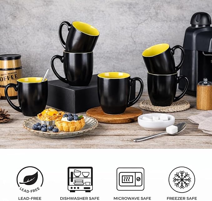 GBhome 16 oz Coffee Mugs Set of 6, Ceramic Coffee Cups- Yellow - Image 6