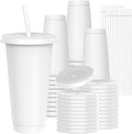 24 oz Plastic Cups With Lids and Straws, Sturdy & Food-Safe Iced Coffee Cups by Unknown