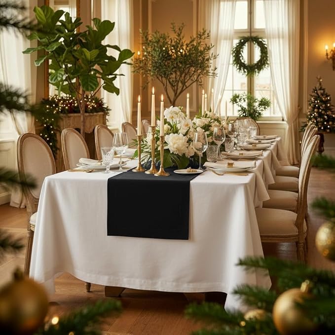 D'Moksha Homes Linen Black Table Runner 60 Inches - 100% Pure Linen Short Table Runner 14 x 60 Inch for Coffee Tables, Dresser, Spring, Easter - Machine Washable