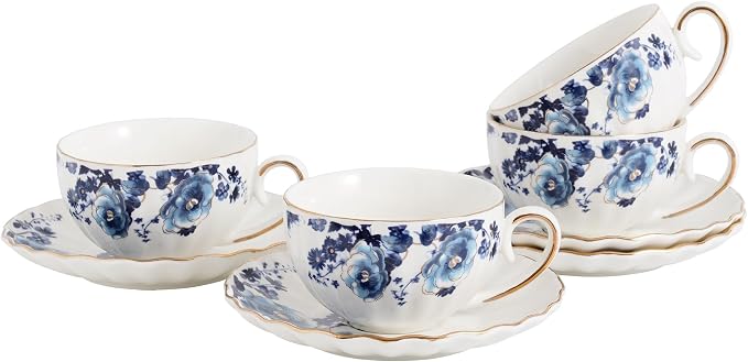Agyiuns ceramic tea cup and saucer set of 4, floral teacup sets by Agyiuns