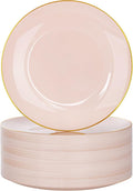 Nervure 100PCS Pink and Gold Plastic Plates - 10.25 inch Pink Disposable Plates with Gold Rim - Party Plate - Dinner Plate Ideal for Wedding & Party
