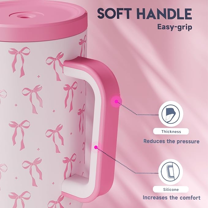 Meoky 40 oz Tumbler with Handle and Straw: Stainless Steel Insulated Tumbler - Image 6