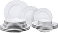 Euro Porcelain 20-pc Luxury Dinnerware Set w/Platinum Silver Ornament, HQ Dining Tableware Service for 4 (Bernadette wht.)