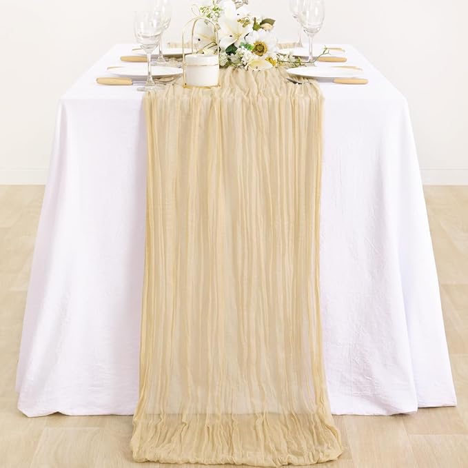 6 Pack Champagne Cheesecloth Table Runner 10ft Boho Sand Gauze Decor | - Image 6