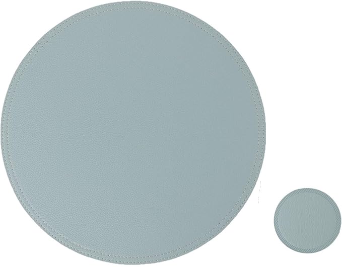 Set of 8 Faux Leather Round Placemats and Coasters, Coffee Mats Kitchen Table Mats, Waterproof, Easy to Clean for Kitchen Dining Round Table