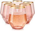 Oojami 40 Pack Disposable Plastic Wine Glasses 12 oz Diamond Pink Gold Rim | by Oojami