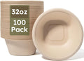 Paper Bowls, 32 Oz Disposable Bowls [100 Pack] Heavy Duty Compostable Deep Disposable Soup Bowls, Eco-friendly Biodegradable Bagasse Hot Cold Microwavable Bowls for Salad, Cereals, Dessert