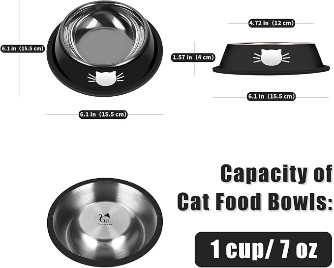 Serentive 2 Pcs Non-Slip Stainless Steel Small Cat Food Bowls - Image 2