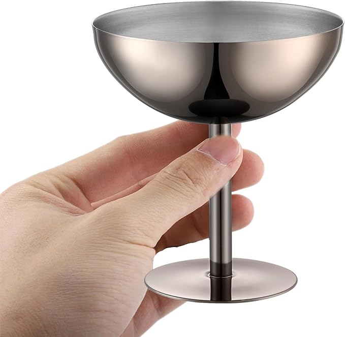 Ice Cream Bowls Stainless Steel Dessert Cups with Spoons Reusable Footed Sundae Cups Ice Cream Cups for Dessert, Frozen Yogurt, Gelato, Birthday Party Decorations (1, Black)