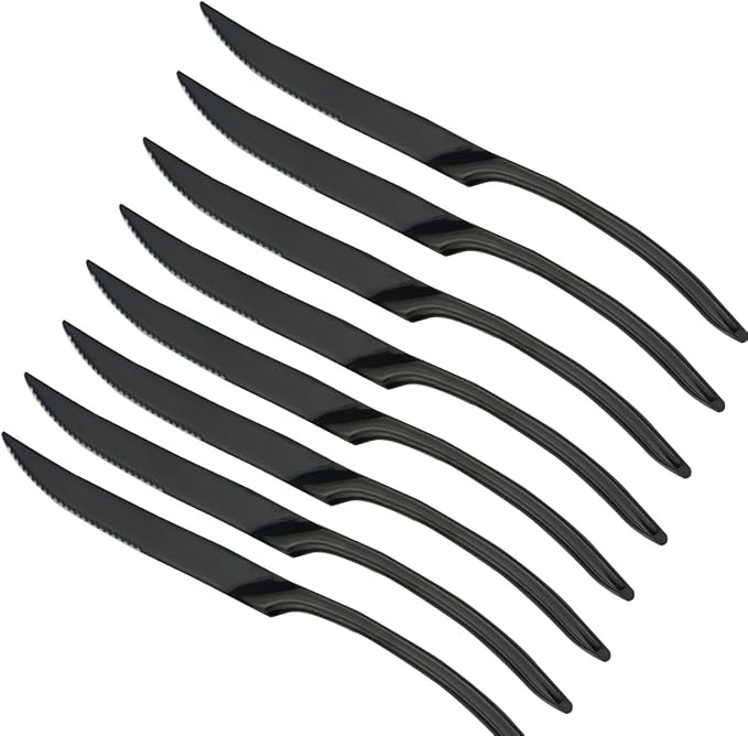 JASHII 18/10 Stainless Steel 8 Piece Mirror Polished Black Steak Knife Black - Image 2