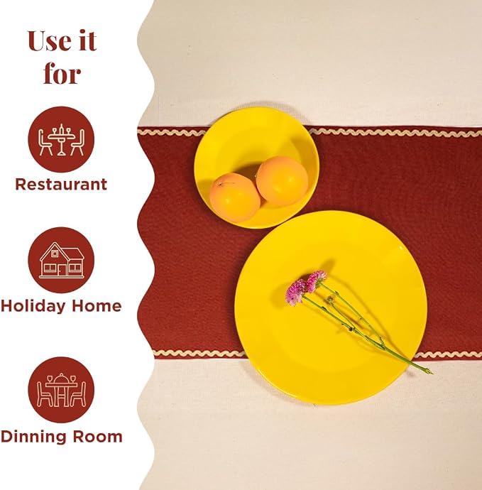 Folkulture Fall Table Runner 72 Inches Long | Burnt Orange Rick Rack | Table - Image 3