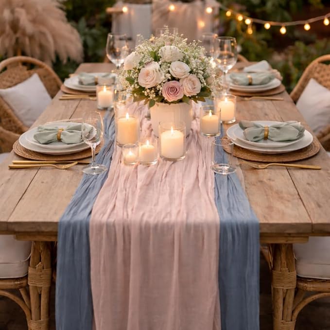 Cheesecloth Table Runner 6 Pack Dusty Pink and Dusty Blue, Boho Gauze Table by Avolander
